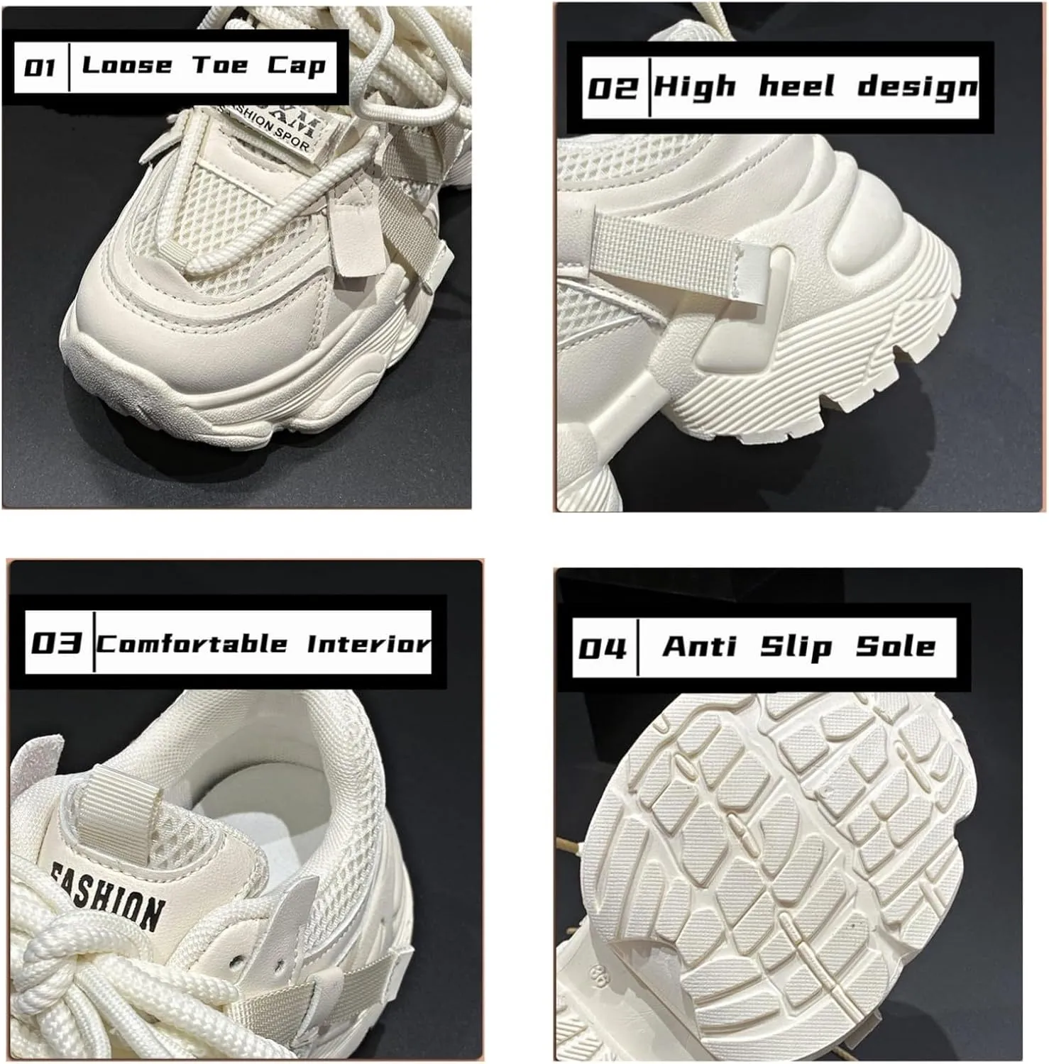 Womens Leather Platform Chunky Heels Sneakers Casual Breathable Lace Up Walking Dad Shoes Comfortable Fashion Sneakers