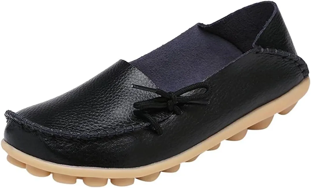 Women's Leather Slipper Loafers Flat Shoes Slip-Ons