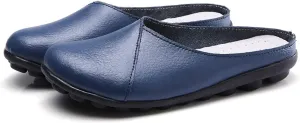 Women's Loafers Slip-on Leather Shoes Open Back Mule Casual Flat Shoes Comfortable Summer Slipper