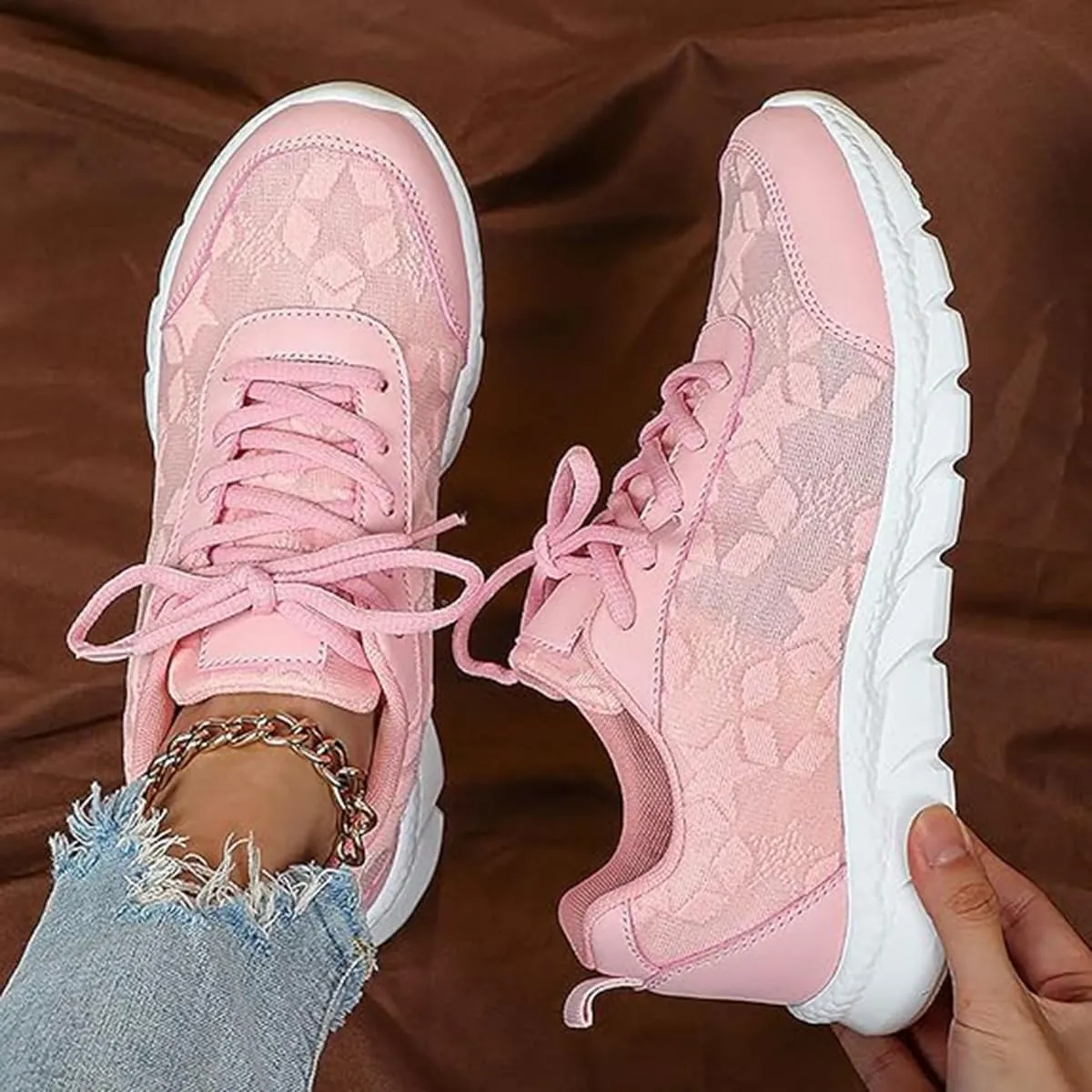Women's Luxury Orthopedic Sports Shoes, Hollow Breathable mesh Shoes, Lightweight and Comfortable Tennis Running Shoes, Low-top Comfortable Women's Walking Sports Shoes