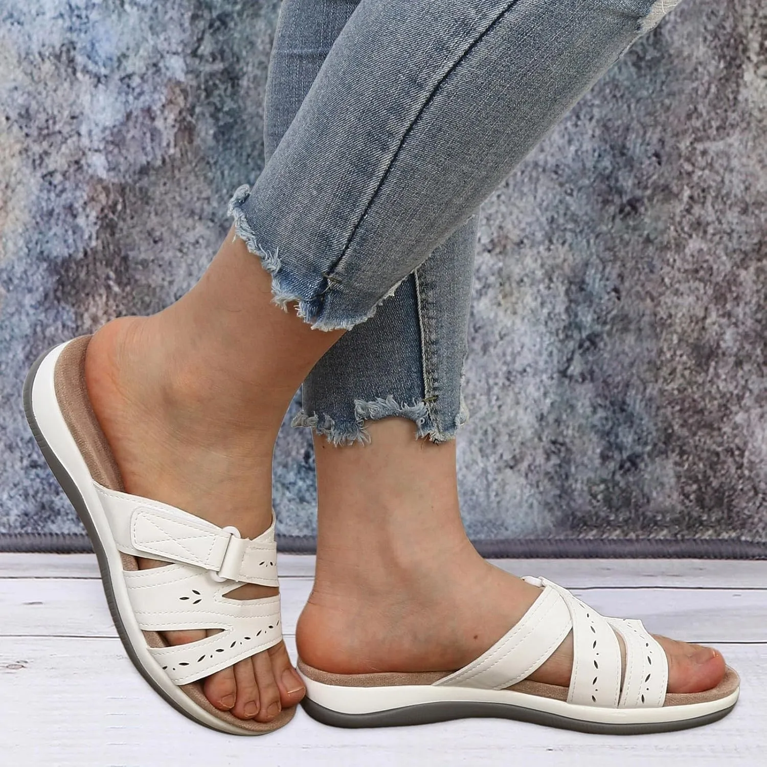 Womens Mesh Orthotic Sandals Comfy Fit Soft Sole Arch Corrective Sandals Summer Walking Flat Slides Open Toe Beach Slippers