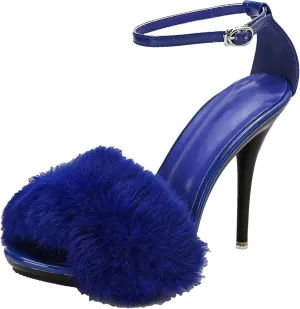 Women's Plush Ankle Strap Sandals, Soft Stiletto Party Heels