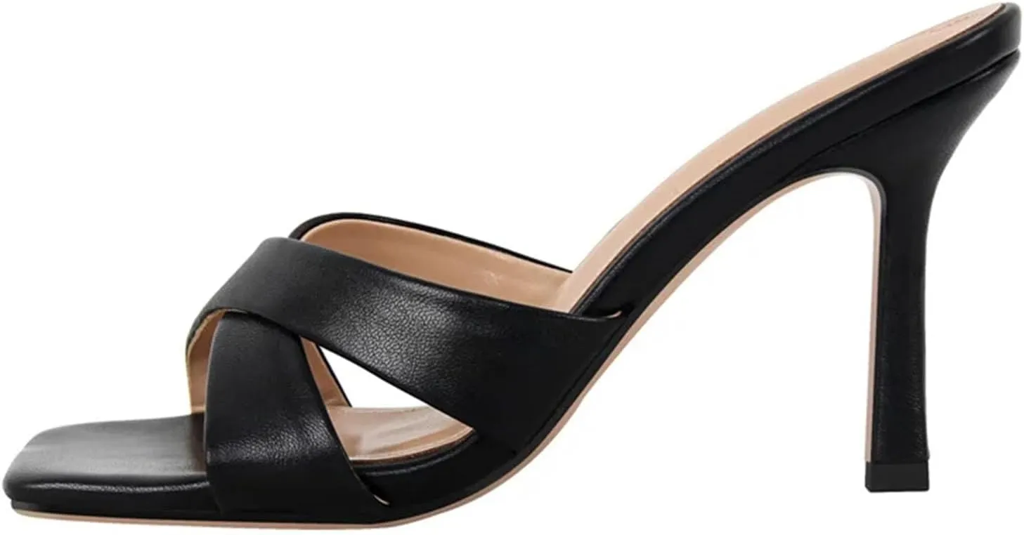 Women's Red Square Toe Mules - 9.5CM Thin Heel, Open Toe Big Size Stilettos