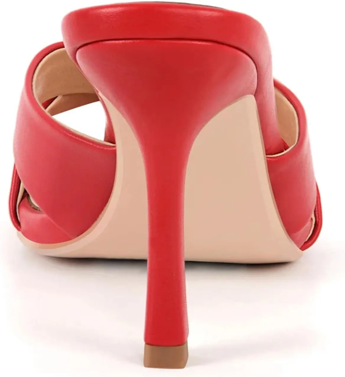 Women's Red Square Toe Mules - 9.5CM Thin Heel, Open Toe Big Size Stilettos