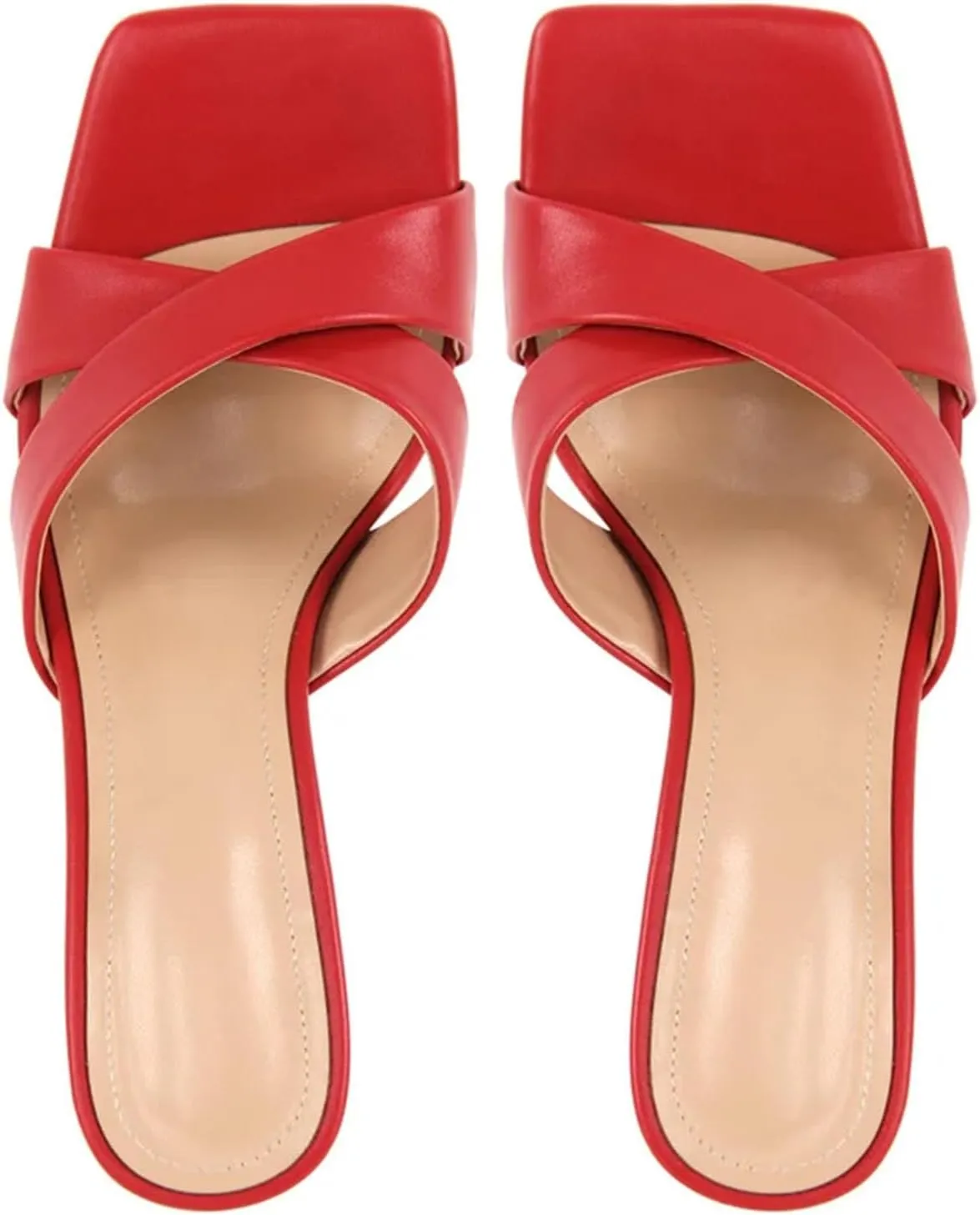 Women's Red Square Toe Mules - 9.5CM Thin Heel, Open Toe Big Size Stilettos