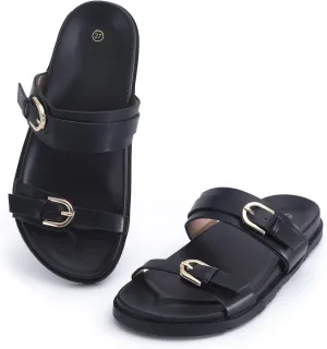 Women's Sandal Slide, Handmade Soft Cushioned Footbed Open Toe Slides, Adjustable Slip On Flat, Size 7-10
