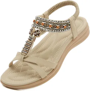 Womens Sandals Comfortable Dressy with Elastic Ankle Strap