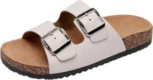 Womens Sandals Cork Footbed Slide Comfortable Summer Beach Shoes Suede Leather with Arch Support Slippers Adjustable Buckle Rubber Sole