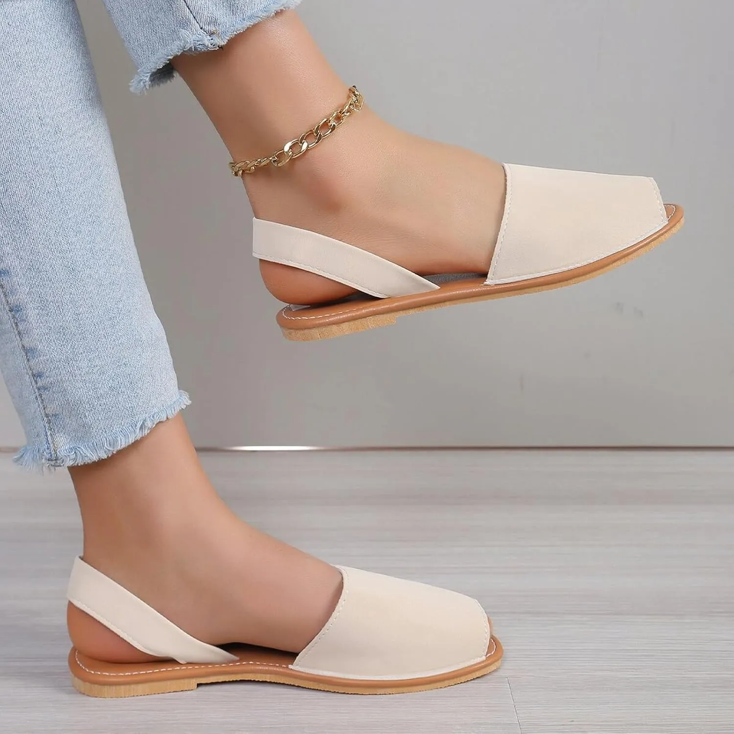 Women's Sandals Ladies Casual Solid Colour Outer Wear Flat Bottom Fish Mouth Footwear Soft Women Heel Sandals Size 11