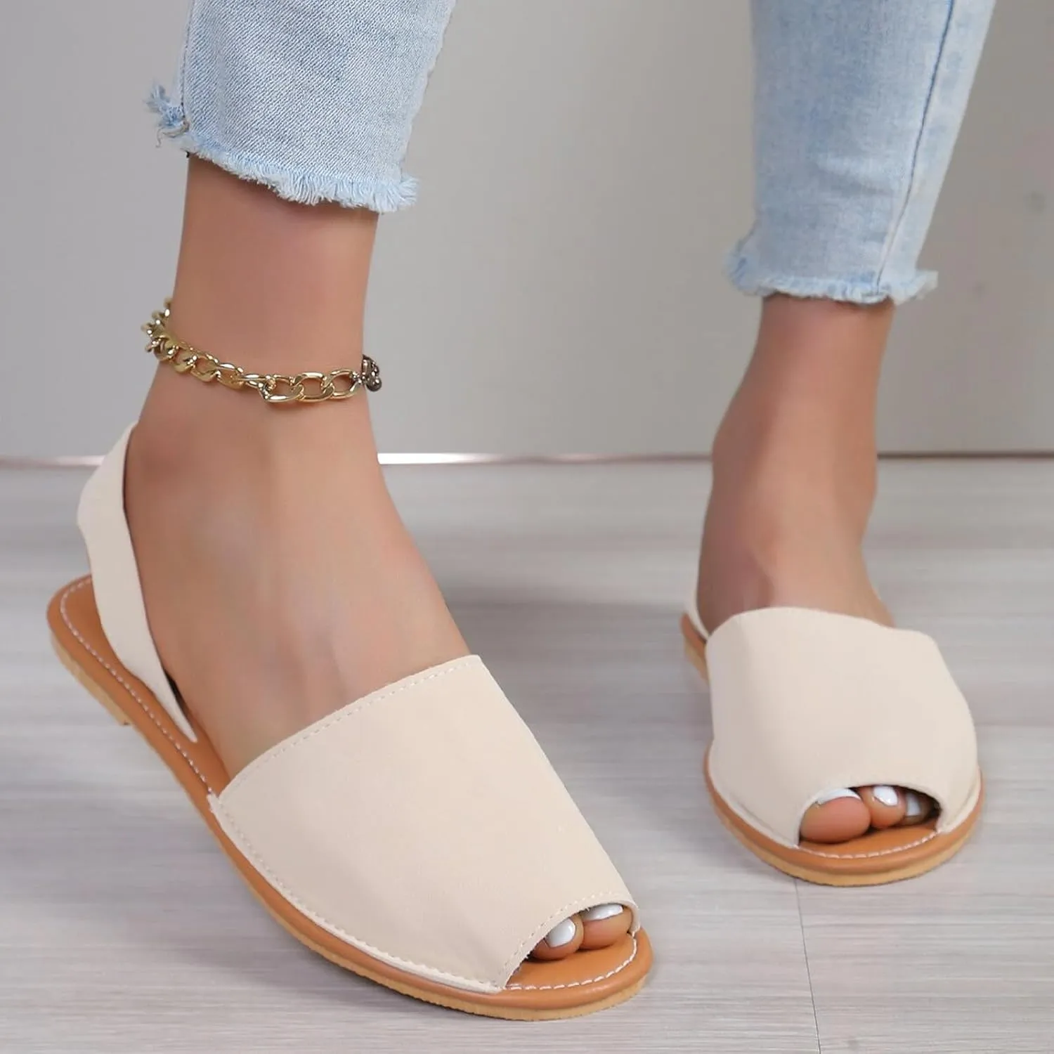 Women's Sandals Ladies Casual Solid Colour Outer Wear Flat Bottom Fish Mouth Footwear Soft Women Heel Sandals Size 11