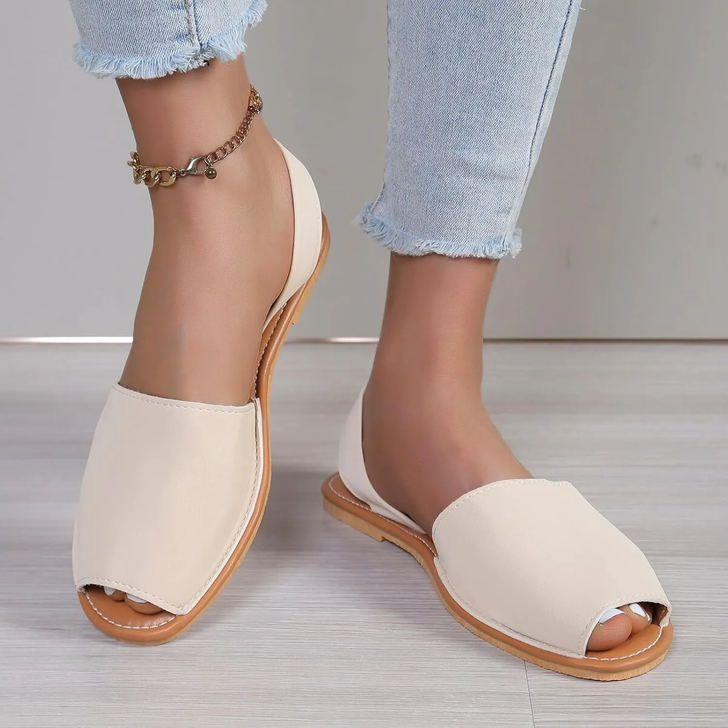 Women's Sandals Ladies Casual Solid Colour Outer Wear Flat Bottom Fish Mouth Footwear Soft Women Heel Sandals Size 11