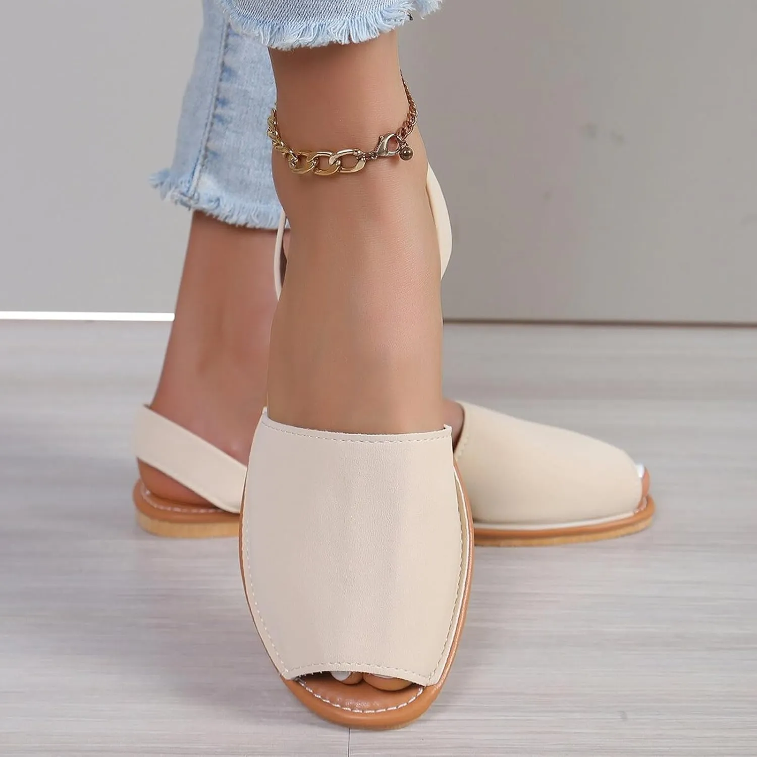 Women's Sandals Ladies Casual Solid Colour Outer Wear Flat Bottom Fish Mouth Footwear Soft Women Heel Sandals Size 11