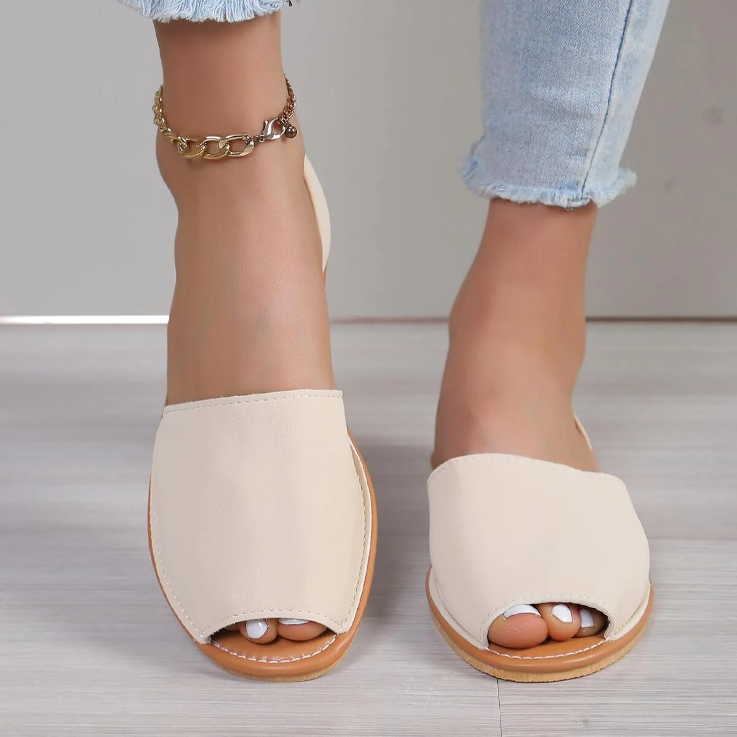 Women's Sandals Ladies Casual Solid Colour Outer Wear Flat Bottom Fish Mouth Footwear Soft Women Heel Sandals Size 11