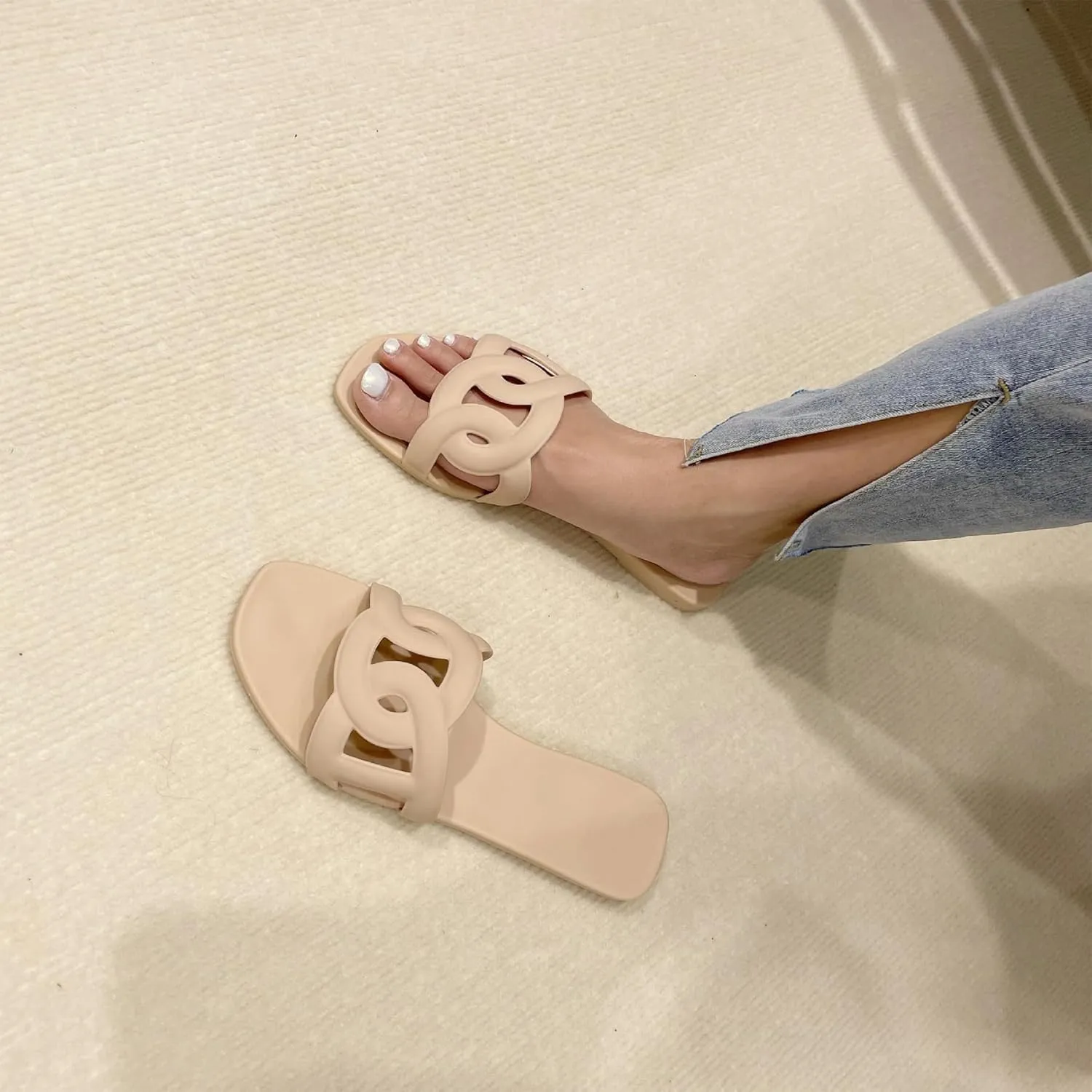 Women's Sandals Summer Slide Sandals Comfy Sandals Fashion Dressy Flat Sandals Slip On Casual Sandals