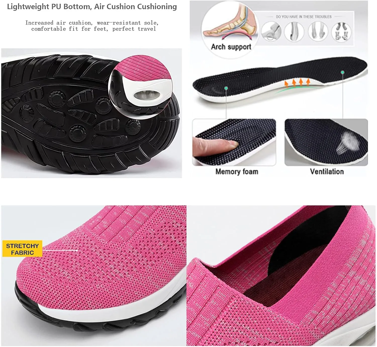 Womens Sneakers-Air Go-Walk Air Cushion Trainers, 2023 New Women's Orthopedic Platform Arch Sneakers, Breathable Mesh Air Cushion Non-Slip Walking Shoes, Best Arch Support Shoes for Women