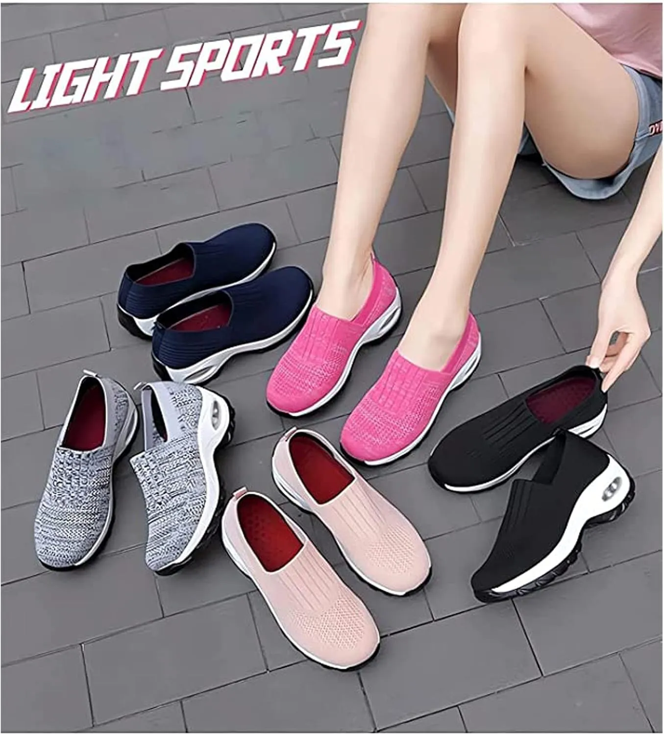 Womens Sneakers-Air Go-Walk Air Cushion Trainers, 2023 New Women's Orthopedic Platform Arch Sneakers, Breathable Mesh Air Cushion Non-Slip Walking Shoes, Best Arch Support Shoes for Women
