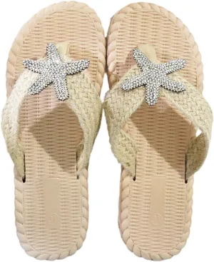 Women's Soft Woven Clip - Toe Slides Sandals with Sparkle Animal Rhinestones - Cute, Dressy & Casual Walking Flat Sandals for Summer