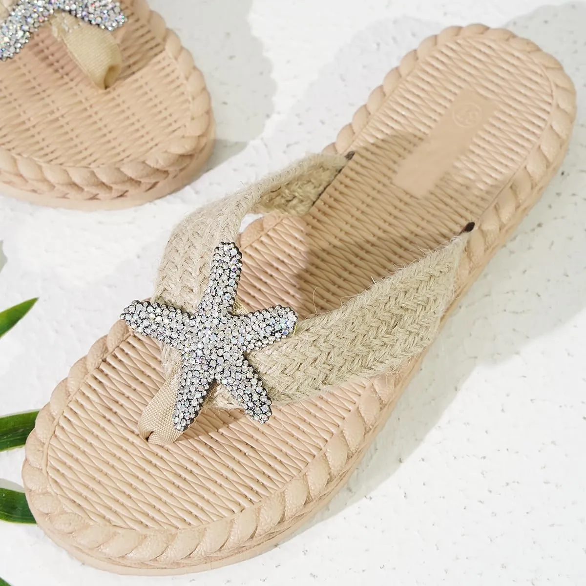 Women's Soft Woven Clip - Toe Slides Sandals with Sparkle Animal Rhinestones - Cute, Dressy & Casual Walking Flat Sandals for Summer