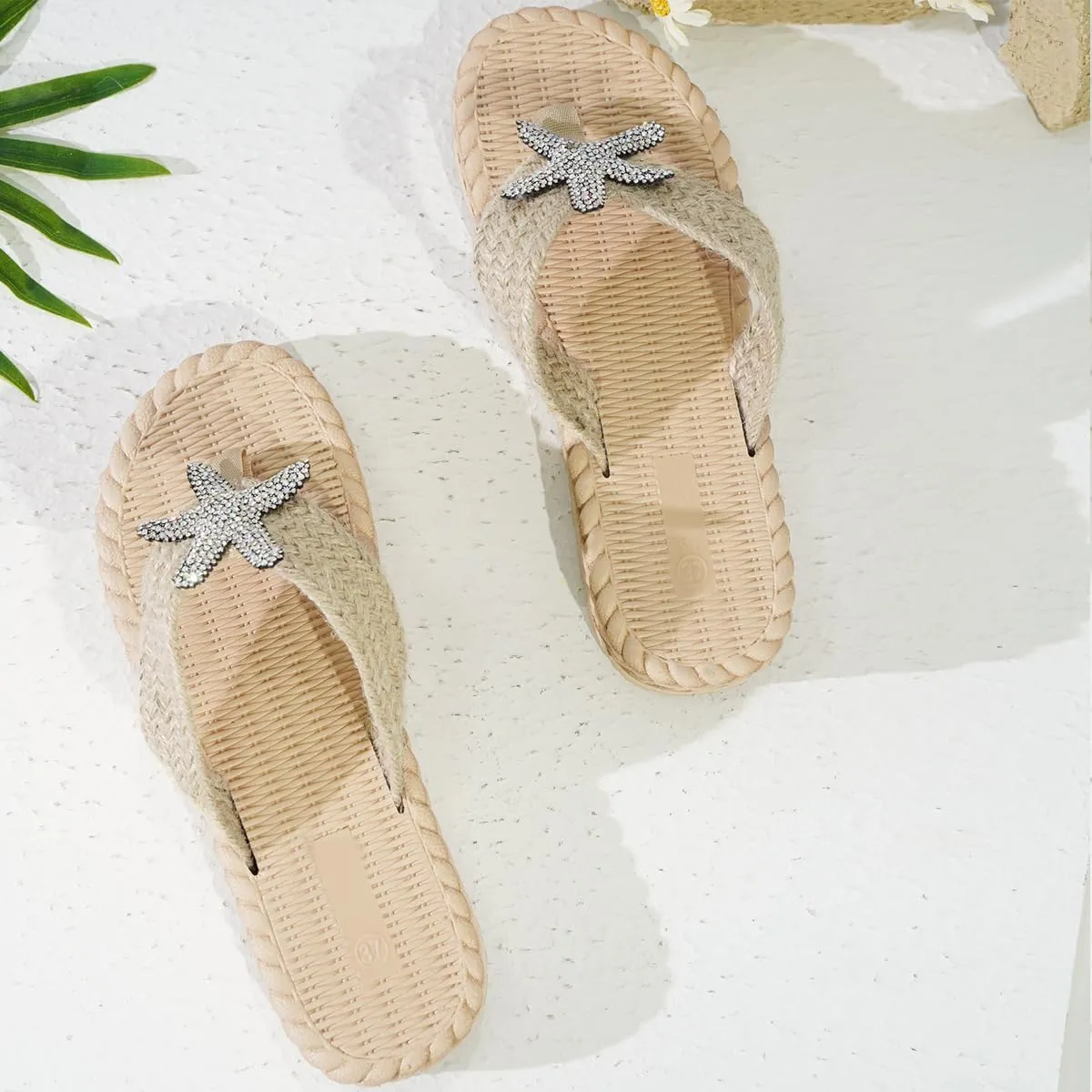 Women's Soft Woven Clip - Toe Slides Sandals with Sparkle Animal Rhinestones - Cute, Dressy & Casual Walking Flat Sandals for Summer