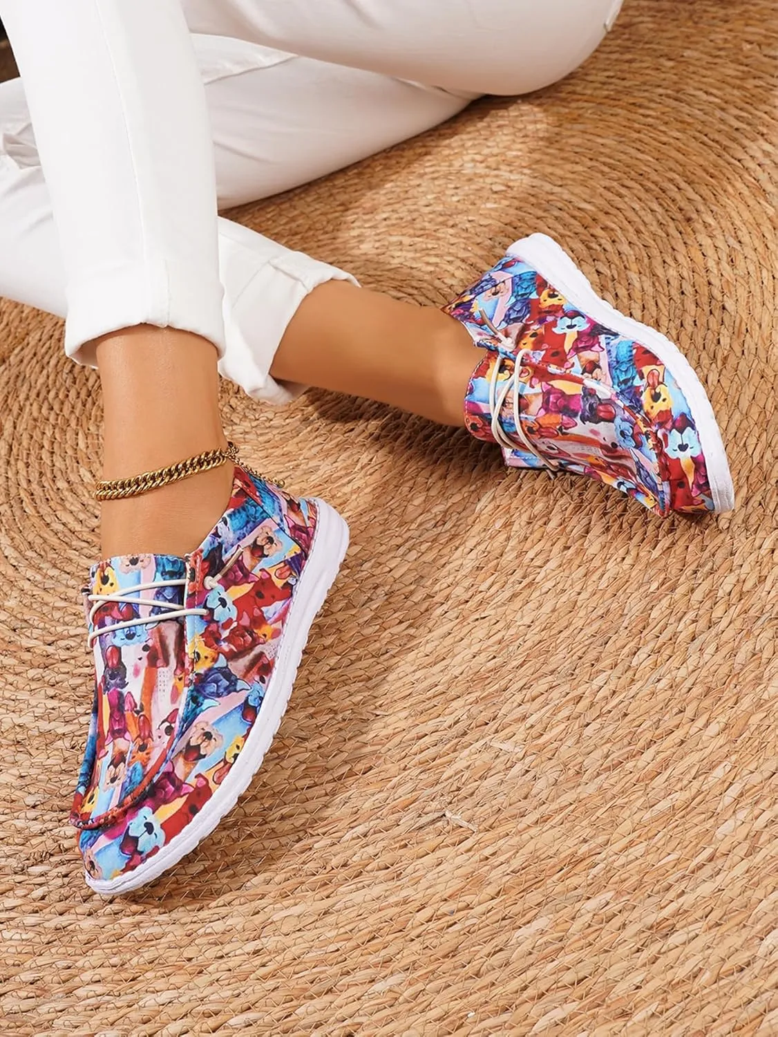 Women's Wendy Chambray Boho Print Slip on Loafers Comfortable & Lightweight Women's Flat Shoes Orthotic Casual Women's Shoes