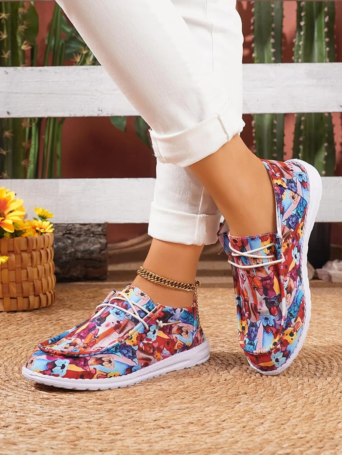 Women's Wendy Chambray Boho Print Slip on Loafers Comfortable & Lightweight Women's Flat Shoes Orthotic Casual Women's Shoes