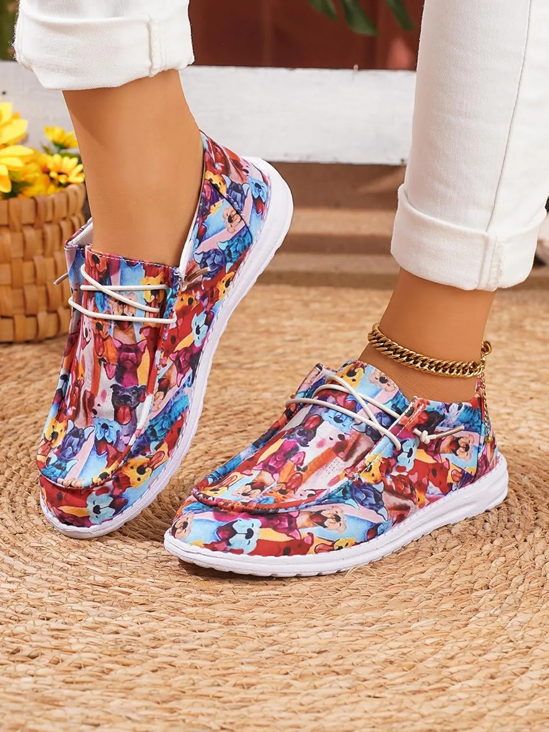 Women's Wendy Chambray Boho Print Slip on Loafers Comfortable & Lightweight Women's Flat Shoes Orthotic Casual Women's Shoes