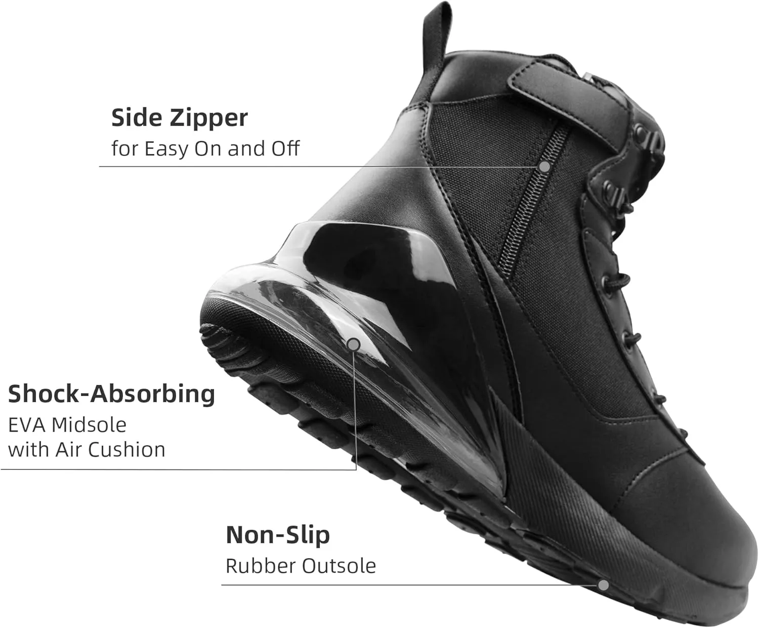 Women's Wide Tactical Work Boots Lightweight Air Cushion Side Zipper Military Boots Comfortable Waterproof Motorcycle Combat Hiking Boot 8 Inches