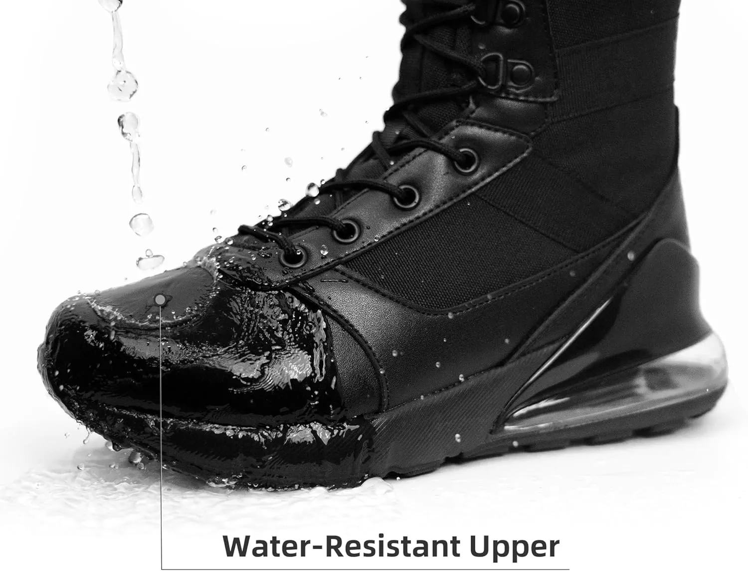 Women's Wide Tactical Work Boots Lightweight Air Cushion Side Zipper Military Boots Comfortable Waterproof Motorcycle Combat Hiking Boot 8 Inches