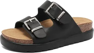 XTJSCBDSH Women's Platform Sandals, Comfort Cork Footbed Sandals for Women with 1.7 In Heel Height and Double Adjustable Buckles for Indoor Outdoor Summer Beach