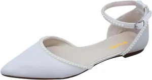 XYD Women Pearl Pointed Toe Ankle Strap Flats D'Orsay Wedding Sandals Comfy Party Dance Shoes