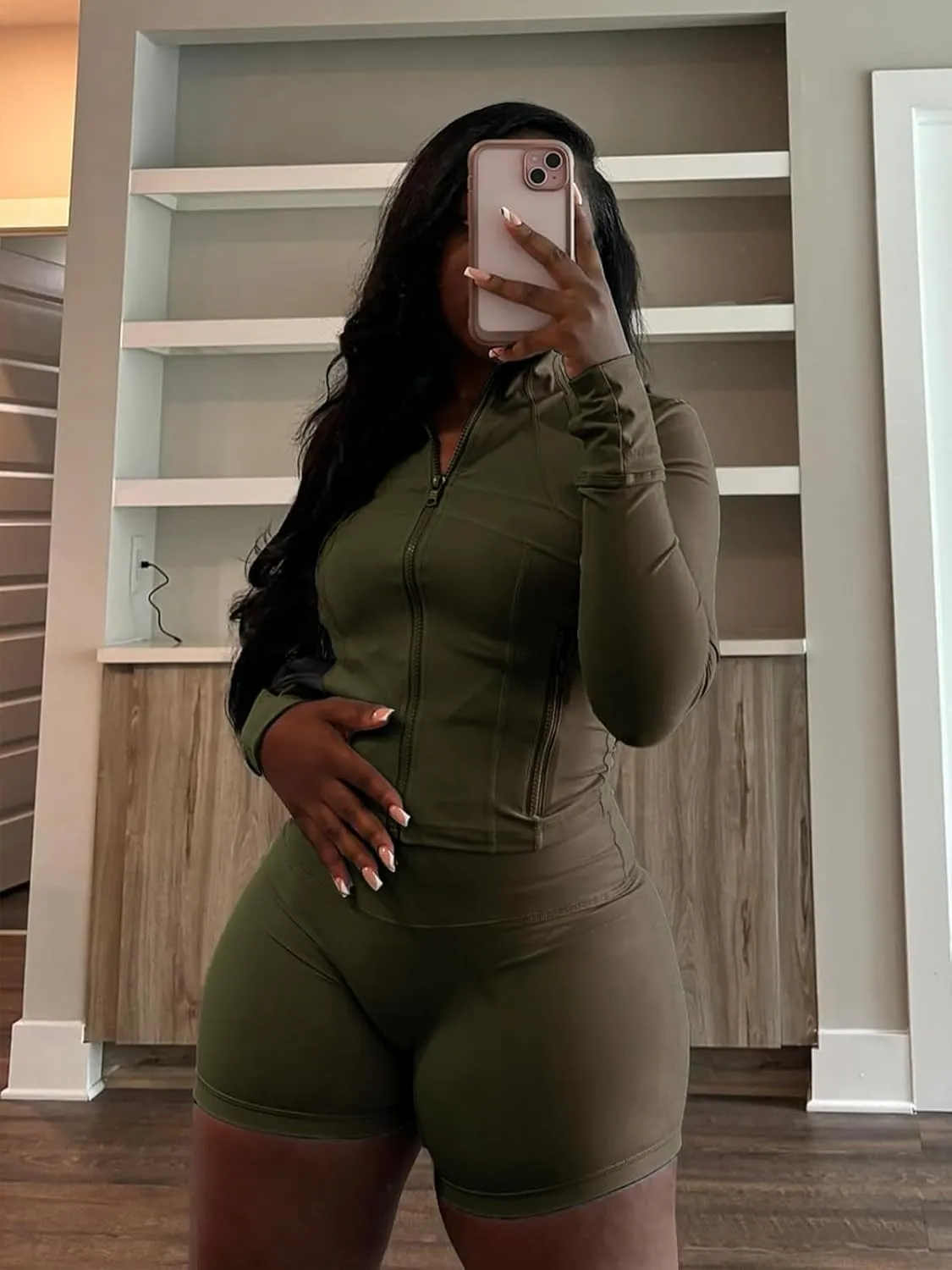 XZLUFNY Two Piece Short Sets for Women Long Sleeve Sport Jacket Bodycon Short Tracksuit Sweatsuit