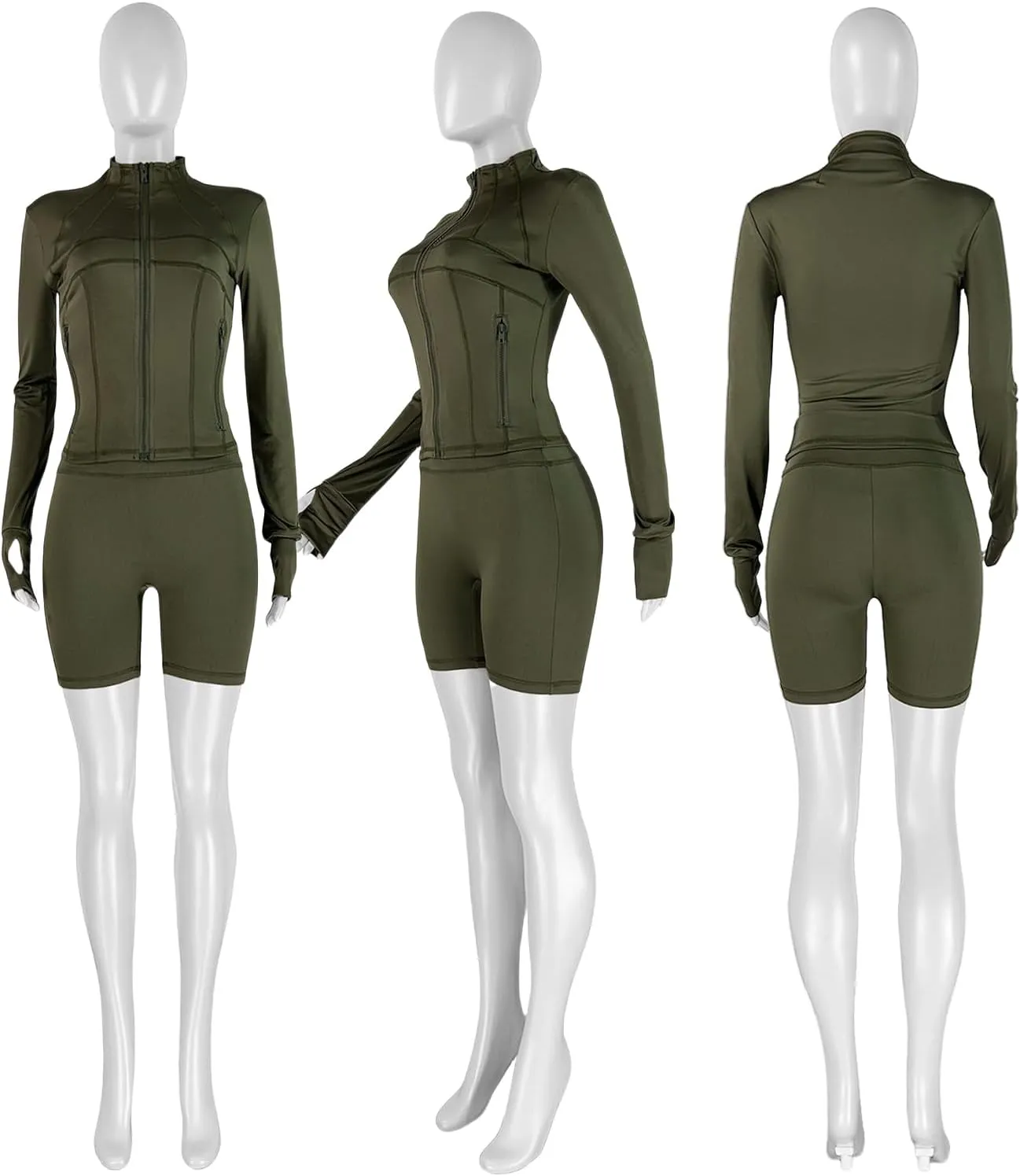 XZLUFNY Two Piece Short Sets for Women Long Sleeve Sport Jacket Bodycon Short Tracksuit Sweatsuit