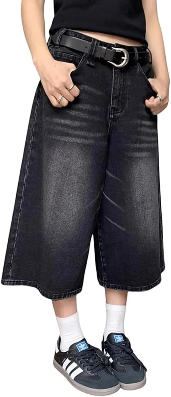 Y2k Baggy Jean Shorts for Men Jorts Hip Hop Skater Jeans Grunge Shorts Casual Loose Fit Long Denim Shorts