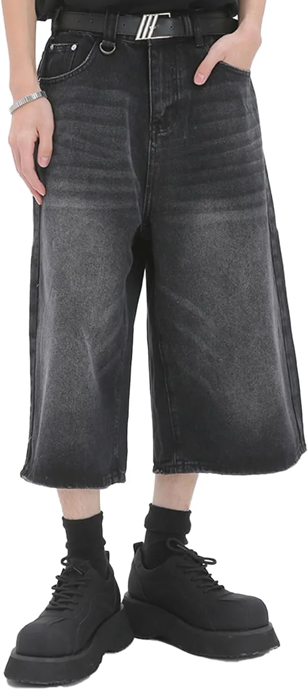 Y2k Baggy Jean Shorts for Men Jorts Hip Hop Skater Jeans Grunge Shorts Casual Loose Fit Long Denim Shorts