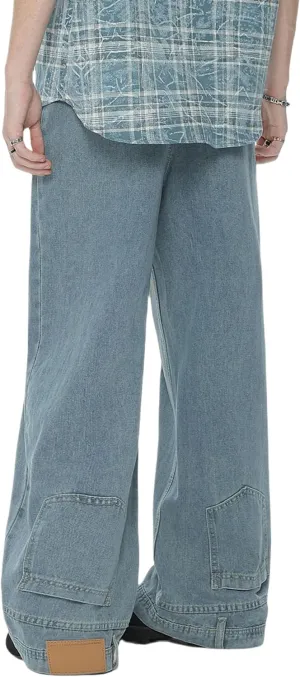 Y2k Pants Men's Aesthetic Baggy Jeans Vintage Hip Hop Cargo Jeans Pocket Reverse Novelty Jeans for Women