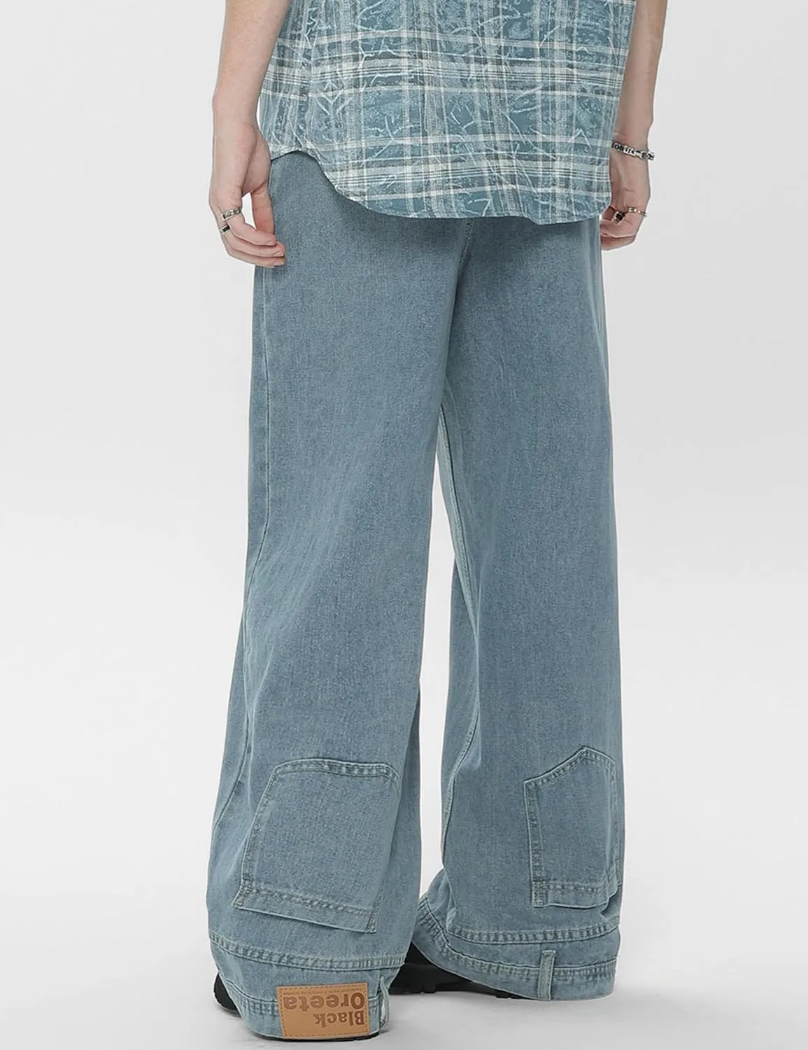 Y2k Pants Men's Aesthetic Baggy Jeans Vintage Hip Hop Cargo Jeans Pocket Reverse Novelty Jeans for Women