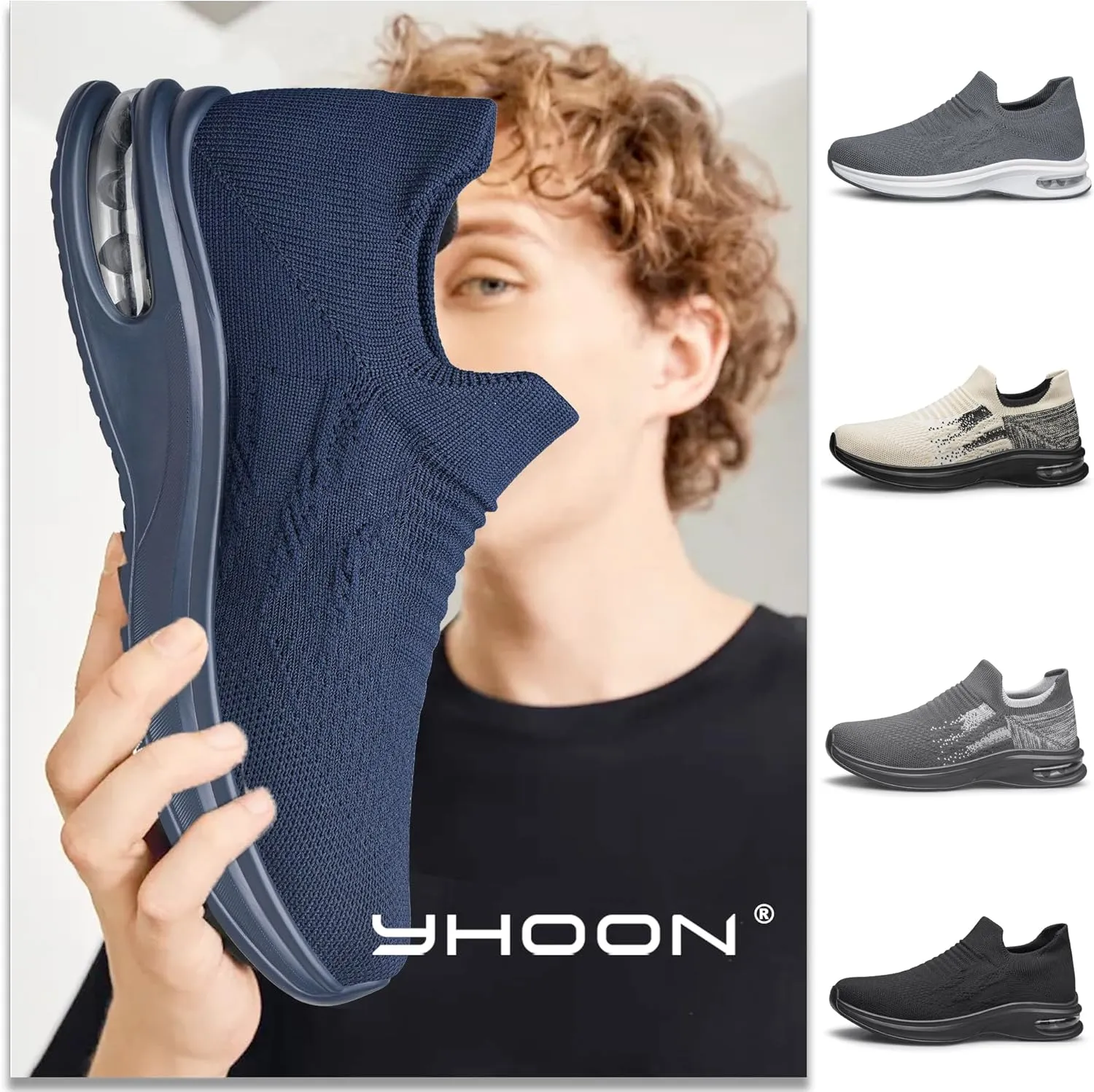 YHOON Mens Walking Shoes Slip on Lightweight Running Shoes Workout Athletic Tennis Shoes Gym Sneakers