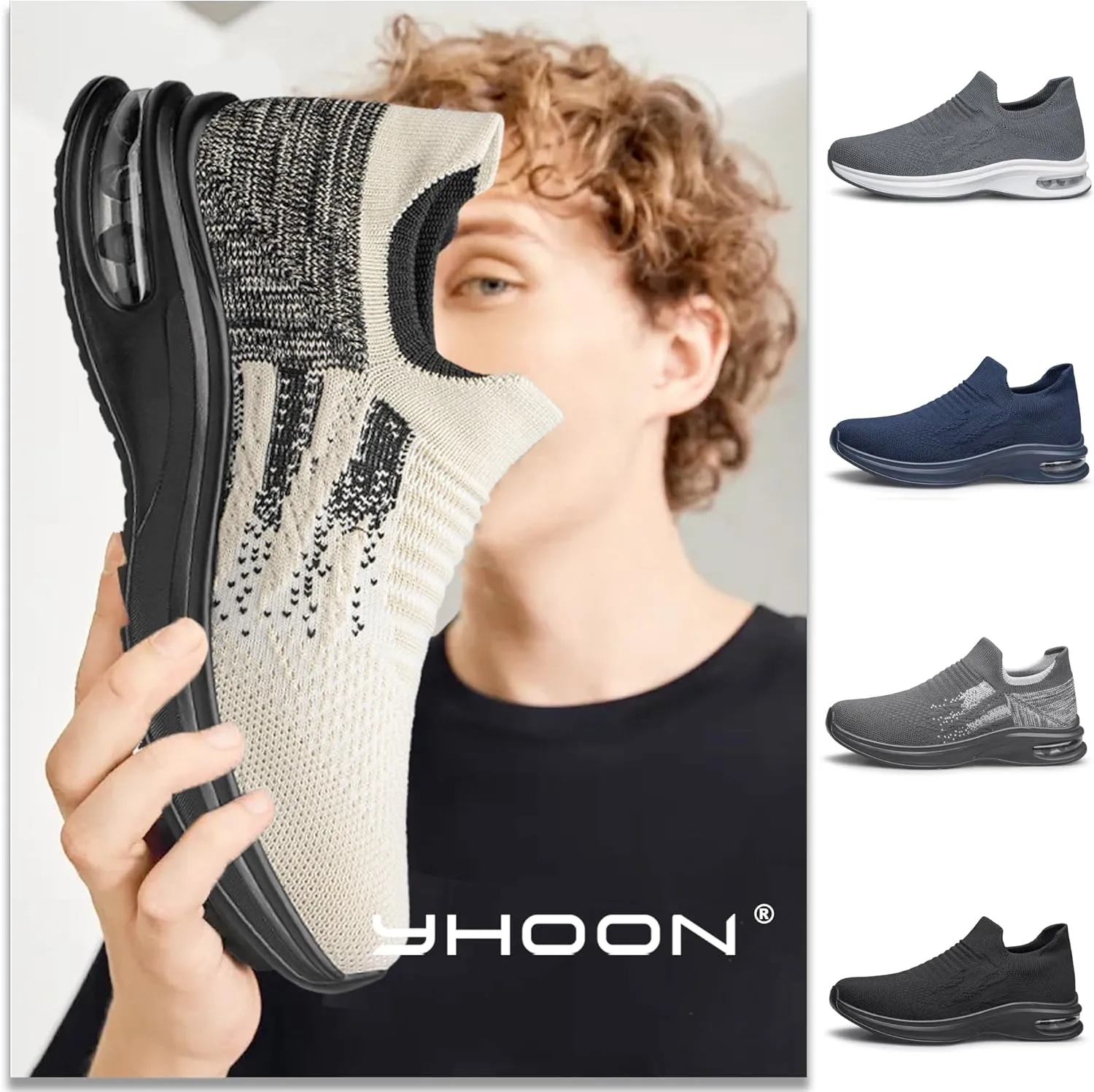 YHOON Mens Walking Shoes Slip on Lightweight Running Shoes Workout Athletic Tennis Shoes Gym Sneakers