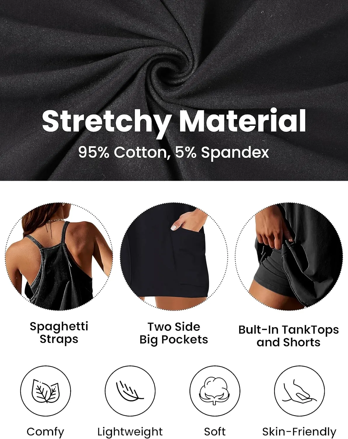 Yidarer Women's Summer Sleeveless Mini Dress V Neck Spaghetti Straps Athletic Shorts Dress with Pockets