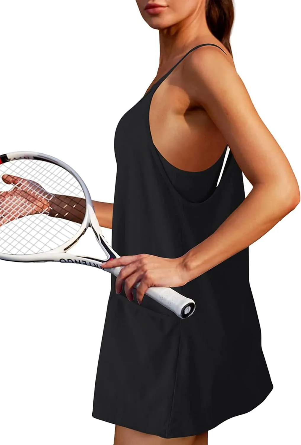 Yidarer Women's Summer Sleeveless Mini Dress V Neck Spaghetti Straps Athletic Shorts Dress with Pockets