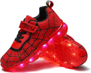 YUNICUS Kids Light Up Shoes Led Flash Sneakers with Spider Upper USB Charge for Boys Girls Toddles Best Gift for Birthday Thanksgiving Christmas Day