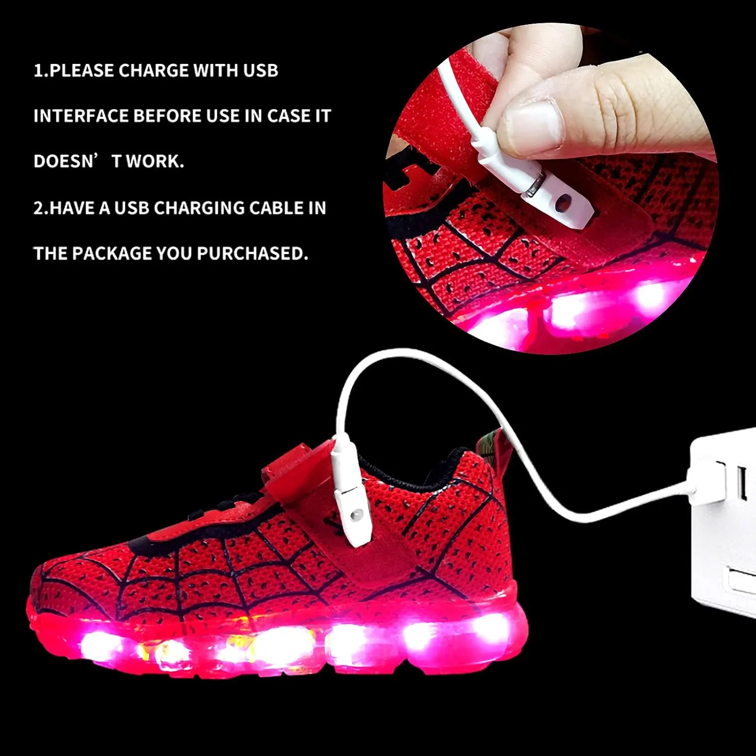 YUNICUS Kids Light Up Shoes Led Flash Sneakers with Spider Upper USB Charge for Boys Girls Toddles Best Gift for Birthday Thanksgiving Christmas Day