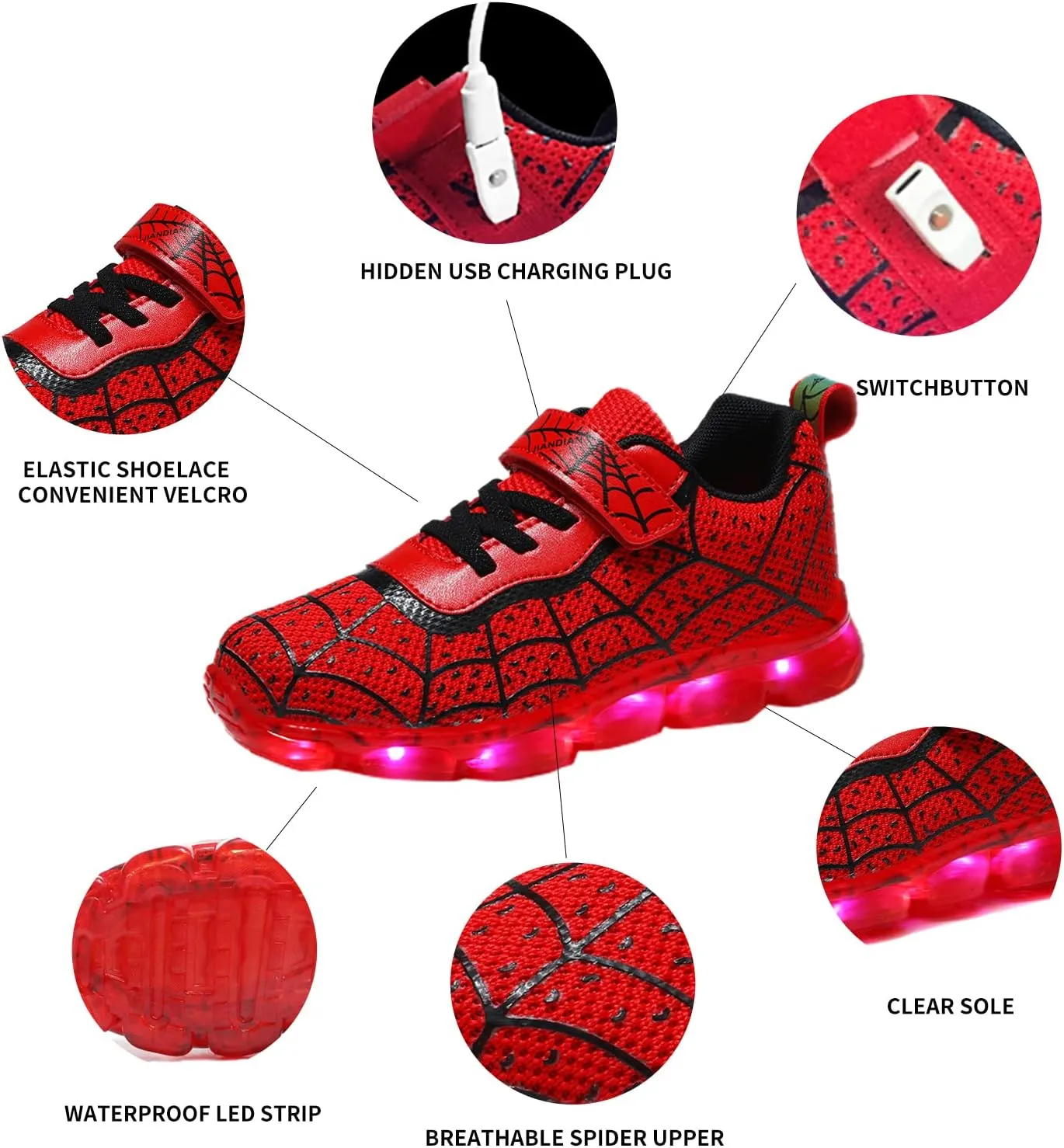 YUNICUS Kids Light Up Shoes Led Flash Sneakers with Spider Upper USB Charge for Boys Girls Toddles Best Gift for Birthday Thanksgiving Christmas Day