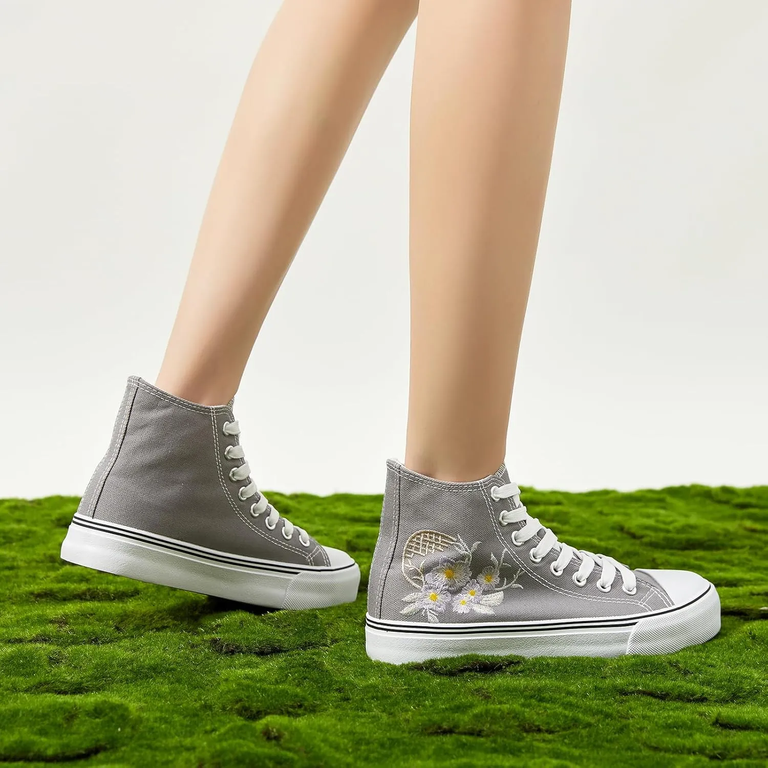 ZGR Womens High Top Canvas Sneakers,Lace-up Canvas Shoes,Casual Tennis Walking Shoes