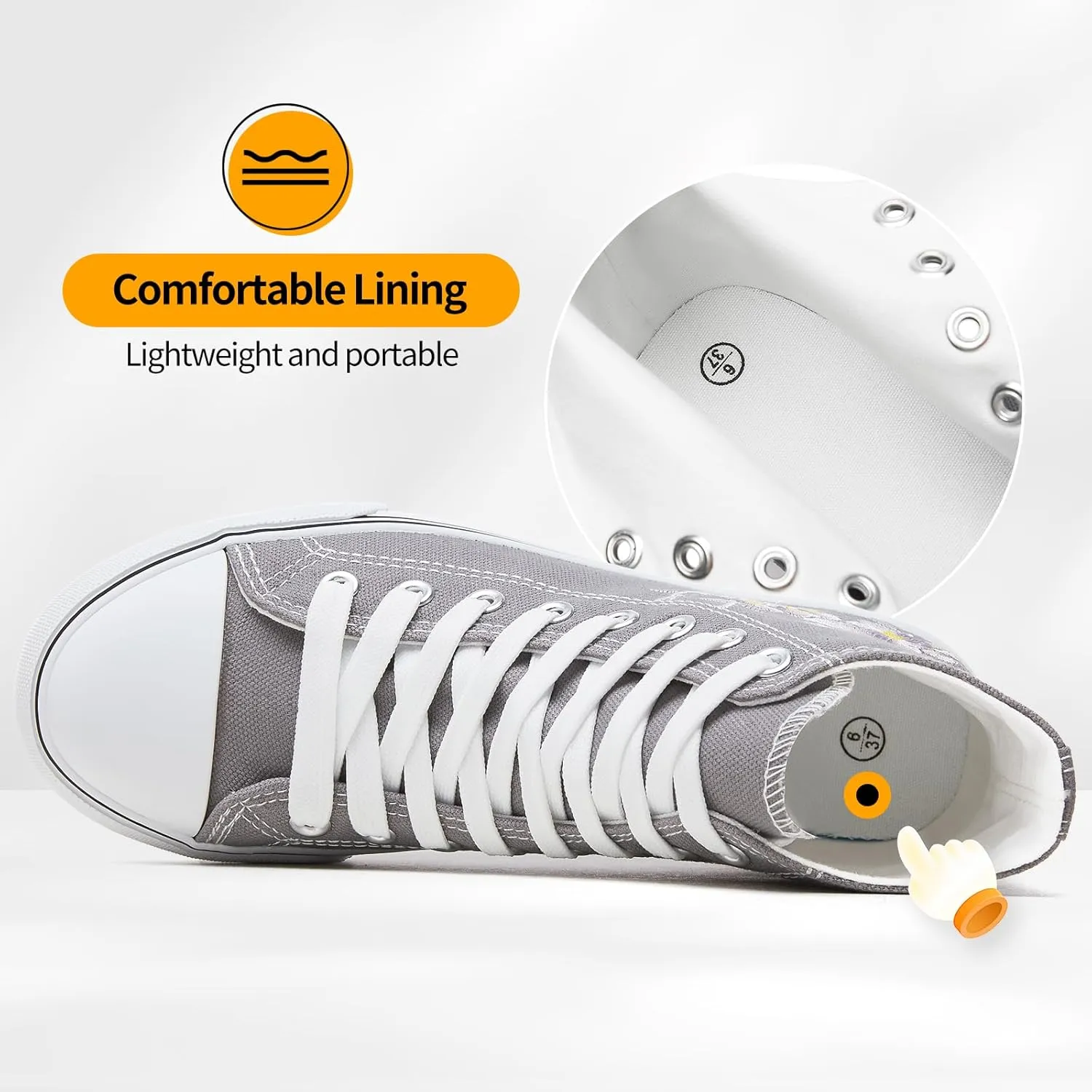 ZGR Womens High Top Canvas Sneakers,Lace-up Canvas Shoes,Casual Tennis Walking Shoes