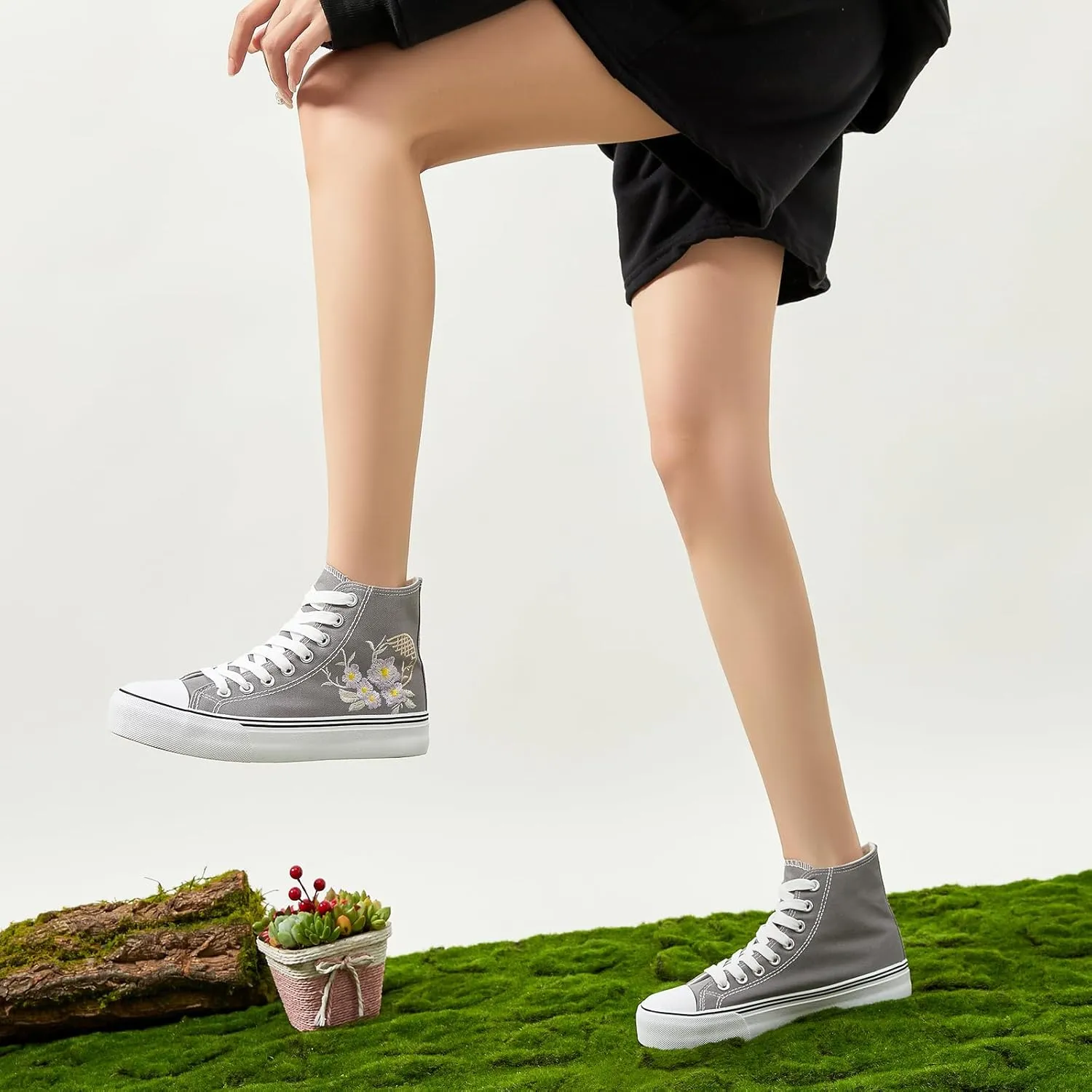 ZGR Womens High Top Canvas Sneakers,Lace-up Canvas Shoes,Casual Tennis Walking Shoes