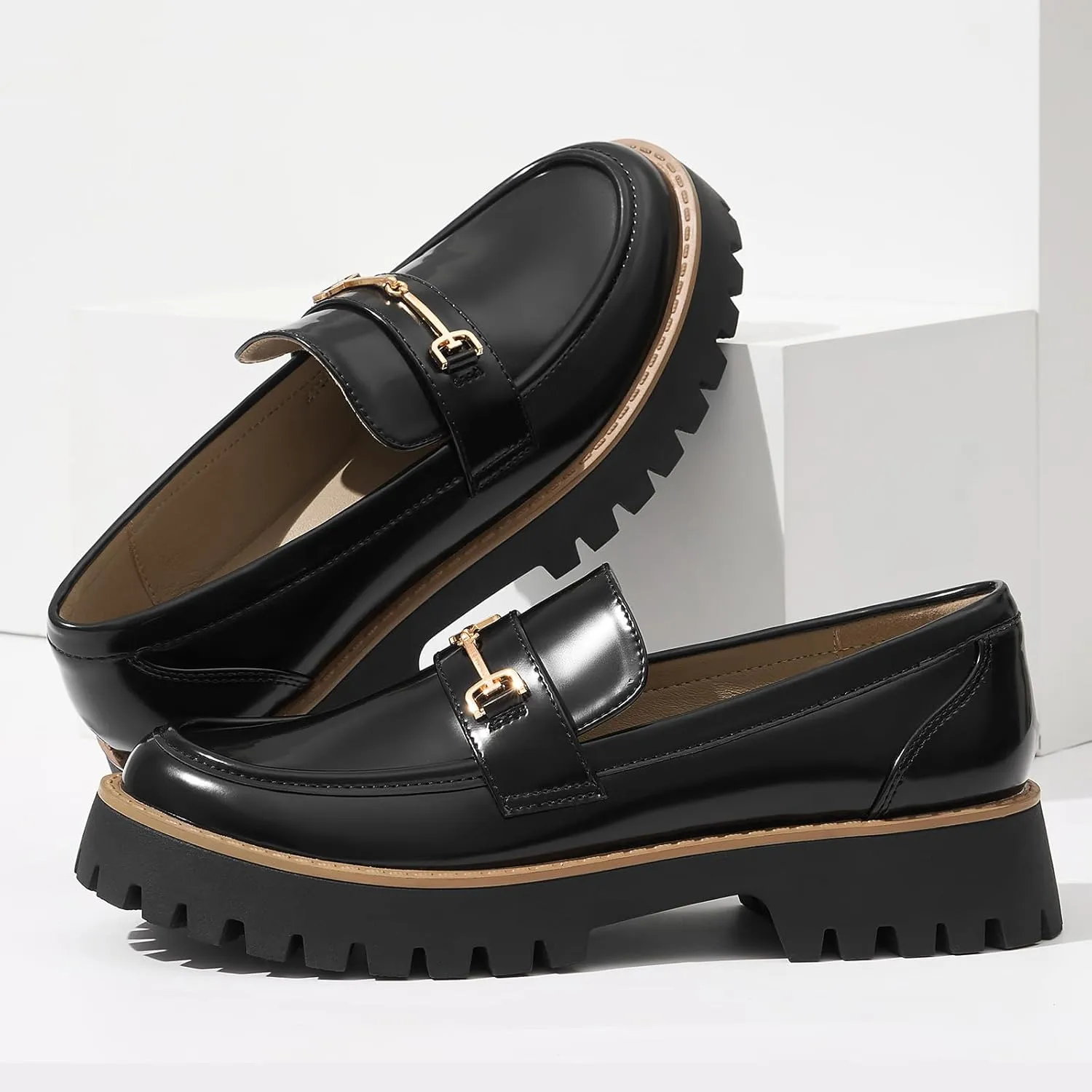 ZURIN Loafers for Women Platform Chunky Heel Loafers Lug Sole Penny Loafers Comfortable Womens Business Casual Shoes