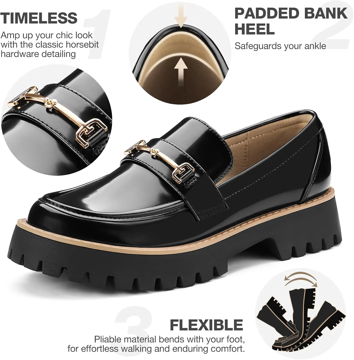 ZURIN Loafers for Women Platform Chunky Heel Loafers Lug Sole Penny Loafers Comfortable Womens Business Casual Shoes
